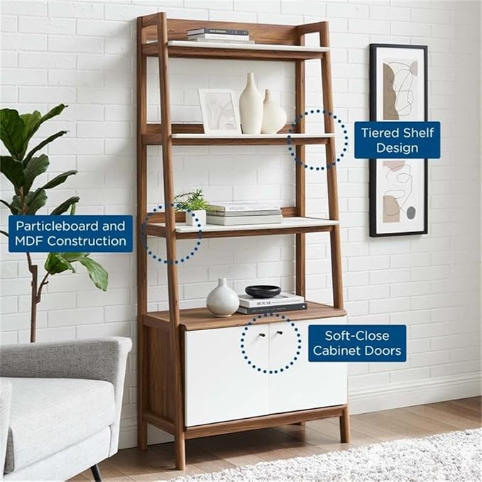 Modway Bixby Bookshelf Display Case, 33 Inch, Walnut White
