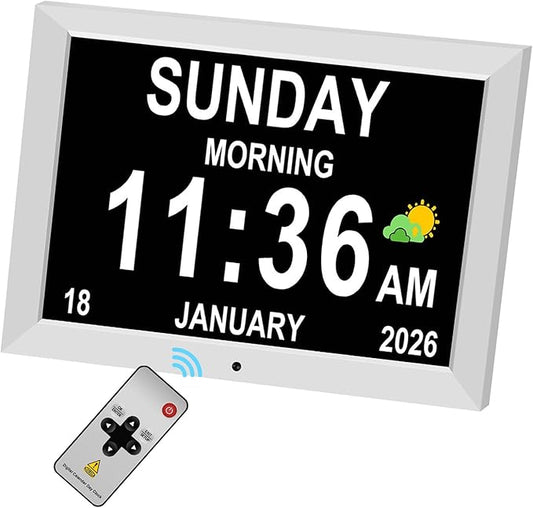 10 Inch Digital Clock with Day and Date for Elderly Alzheimer's Clock Customizable Alarms 3 Display Modes Large Font Alarm Clock for Seniors Auto DST