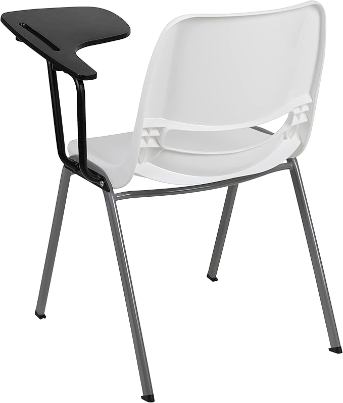 Flash Furniture White Ergonomic Shell Chair with Left Handed Flip-Up Tablet Arm