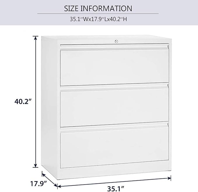 Storage Cabinet Lateral File Cabinet Metal Cabinet with Lock and Hanging Bars Storage Cabinet (White)