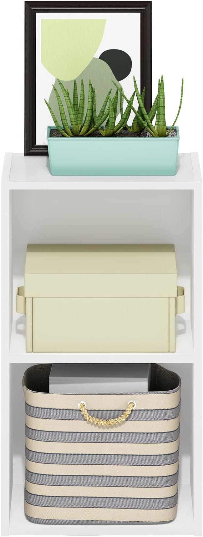 Furinno PASIR Book Shelf, 2-Tier Modern Bookshelf, Open Shelves Cube Bookcase, 9 x 12 x 21, Easy Assembly, Closed Back, for Living Room, Bedroom, Home Office, Plain White