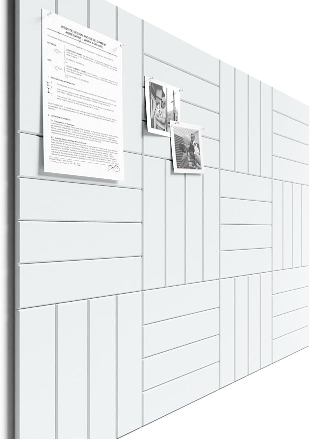 Bumusty Large Cork Board Alternative-48 x 36" Felt Bulletin Board Tiles, with 30 Pushpins, 70 Adhesive Tabs, 12-Pack Slat Wall Paneling, Cork Boards for Office Push Pin Board Felt Board-Cold White