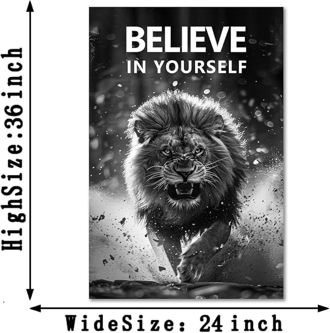 BELIEVE IN YOURSELF Canvas Wall Art Motivational Poster Wall Decor Black and White Inspirational Quotes Print Artwork for Modern Home Living Room Bedroom Office Decoration Easy to Hand 24x36inch