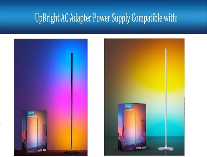 UpBright 24V AC/DC Adapter Compatible with Govee H6076 H6075 LED Floor Lamp Music Sync 24W 2000 Lumen Smart Modern Standing Works Alexa 2200-6500K Adjustable Warm White Black Power Supply Cord Charger