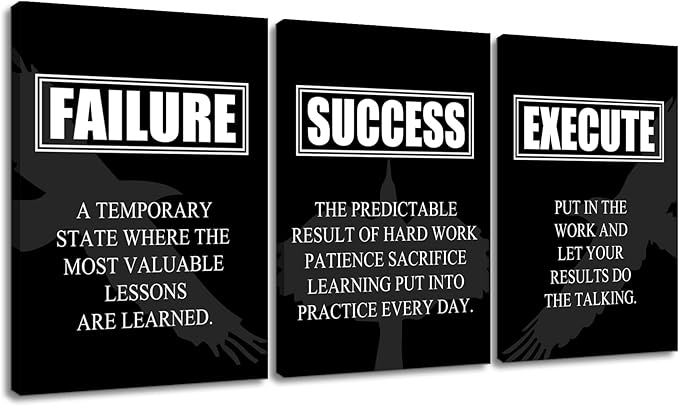 Motivational Canvas Wall Art Inspirational Entrepreneur Quote Picture Painting Success Execute Noun Print Poster Print Poster for Living Room Office Wall Decor Ready to Hang [60''Wx28''H]