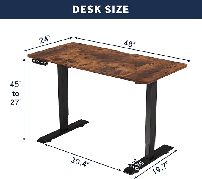 48 Inch Electric Standing Desk with USB Charging Port, Height Adjustable Sit Stand Desk with Memory Presets, Spacious Desktop and Sturdy Metal Frame for Home Office