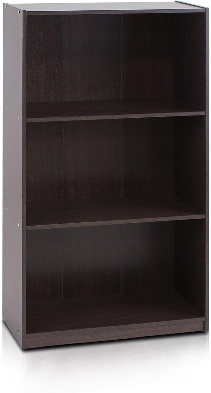 Furinno BASIC Book Shelf, 3-Tier Modern Bookshelf, Bookcase with Open Shelves, 9.3" x 21.8" x 39.5", for Living Room, Bedroom, Home Office, Dark Brown