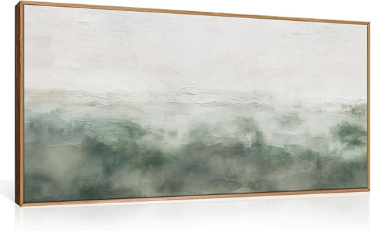 Large Abstract Sage Green Framed Canvas Wall Art,Neutral White and Grey Wall Decor,Modern Pastel Wall Painting,Illustrations Artwork for Living Room,Bedroom,Dining Room,Office- 20"x40"x1