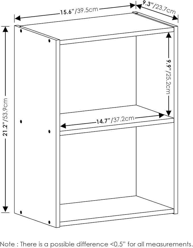 Furinno LUDER Book Shelf, 2-Tier Modern Bookshelf, Open Shelves Wide Bookcase, 9 x 16 x 21, Easy Assembly, Closed Back, for Living Room, Bedroom, Home Office, Darkwood