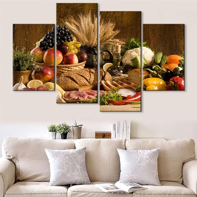 YOUHONG 4 Pieces Kitchen Wall Decor - Fruit Canvas Paintings for Dining Room - Food Wall Art (40''W x 24''H)