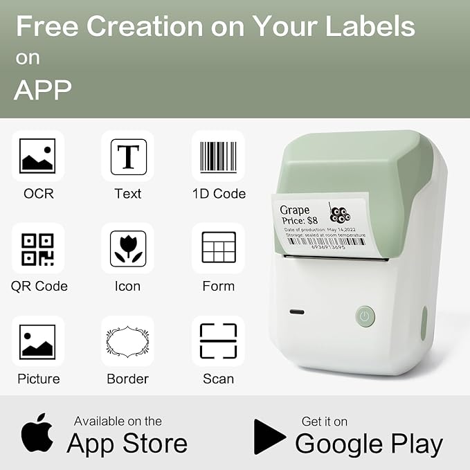LMASBLTER B1 Label Maker, 2 Inch Barcode Printer, Portable Sticker Maker Machine for Barcode, Name, Address, Labeling, Mailing, Home, Office & Small Business, Compatible with Phones&PC-Green