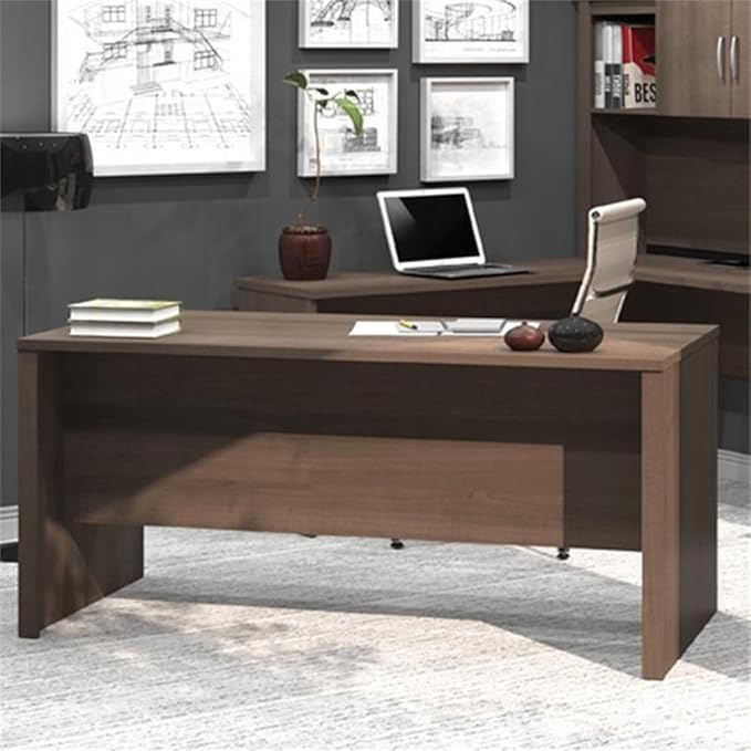 Atlin Designs 66" W x 95.5" D Modern Contemporary U-Shaped Wood Computer Desk with Hutch, for Home Office, Fully Reversible Unit, in Mahogany Finish