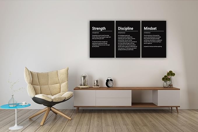 Motivational Canvas Office Print Wall Art Inspirational Picture Strength Discipline Mindset Noun Poster Painting Inspiring Artwork for Living Room Office Decor Frame Ready to Hang[60''Wx 28''H]