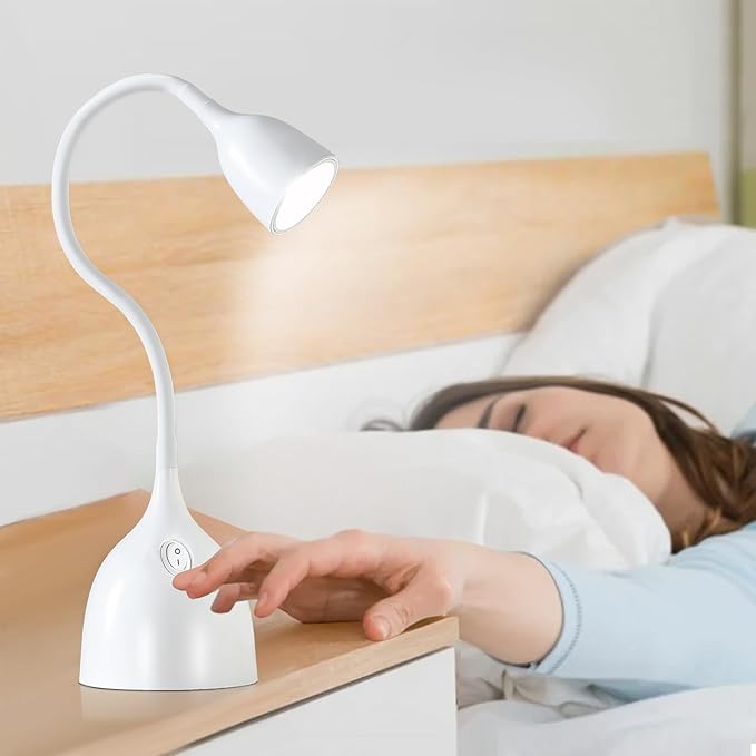 Desk Lamp for College Dorm Room - LED Reading Light - Small Adjustable Flexible Gooseneck Table Lamp - Eye-Caring Desk Lamp for Home Office Study Lamp, White