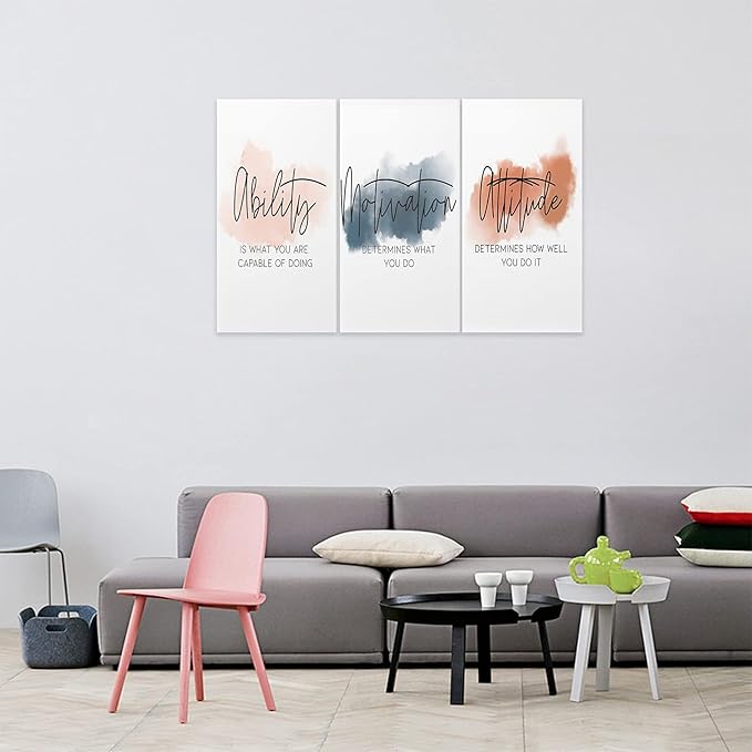 3 Piece Inspirational Canvas Wall Art, Quotes Motivational Mindset Print Pictures for Office Wall Decor, Triptych Entrepreneur Poster Framed Artwork for Women Men Home Decor Ready to Hang (72"Wx36" H)