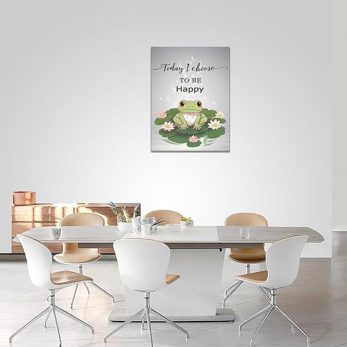 yerretin Frog Wall Art Funny Frog Lotus Pictures Wall Decor Flower Canvas Painting Modern Artwork Home Decorations for Bathroom Living Room Bedroom Office Framed 12"x16"