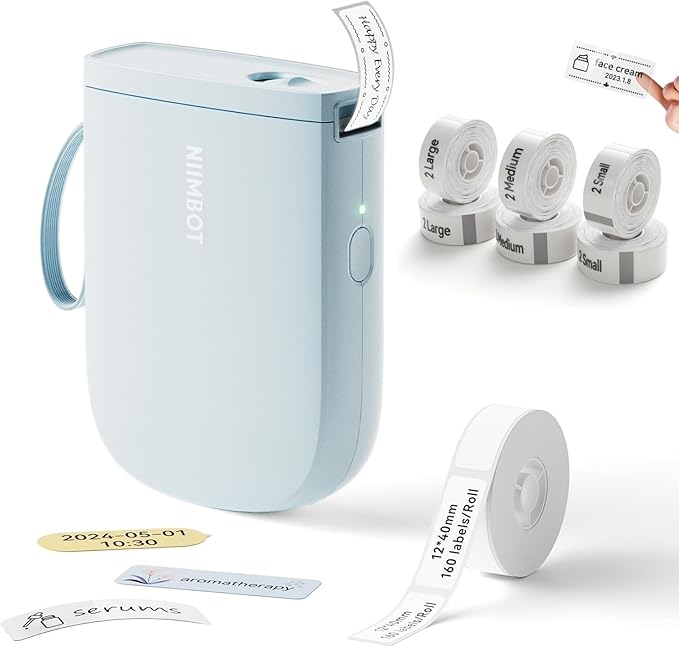 NIIMBOT D11 New Version Label Maker Machine with Tape,300DPI Bluetooth Label Printer, Portable Thermal Printer,Sticker Maker for Organizing Home Office School,Blue