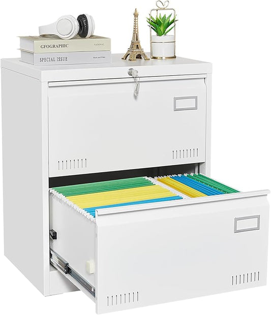 Office lateral File cabinets Filing Cabinet Cabinet with Lock, Locking Metal File Cabinets with 2 Drawers Office Cabinet for Legal/Letter/A4/F4 Home Office Steel Lateral File Drawers (White)
