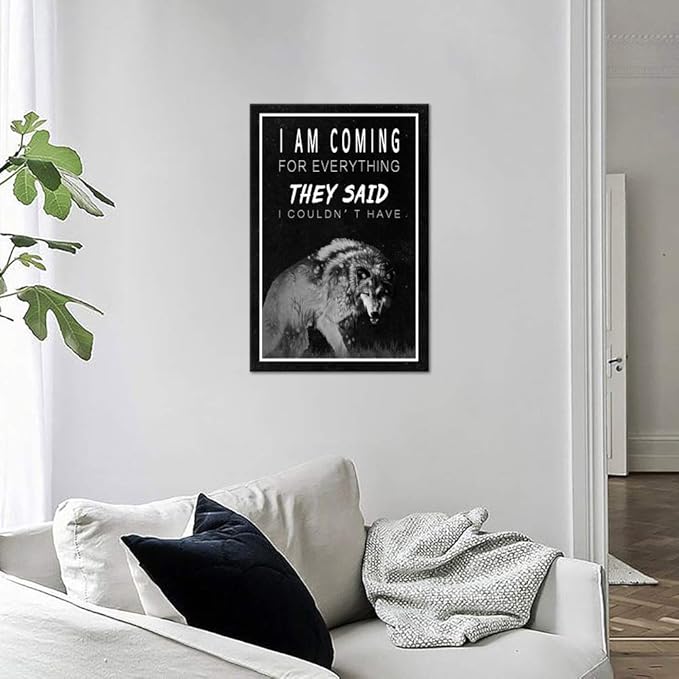 Inspirational Canvas Wall Art Motivational Entrepreneur Painting Wolf Picture Inspiration Motivation Quotes Poster Prints Artwork Decor for Home Office House Bedroom Framed Easy to Hang (12" Wx16 H)