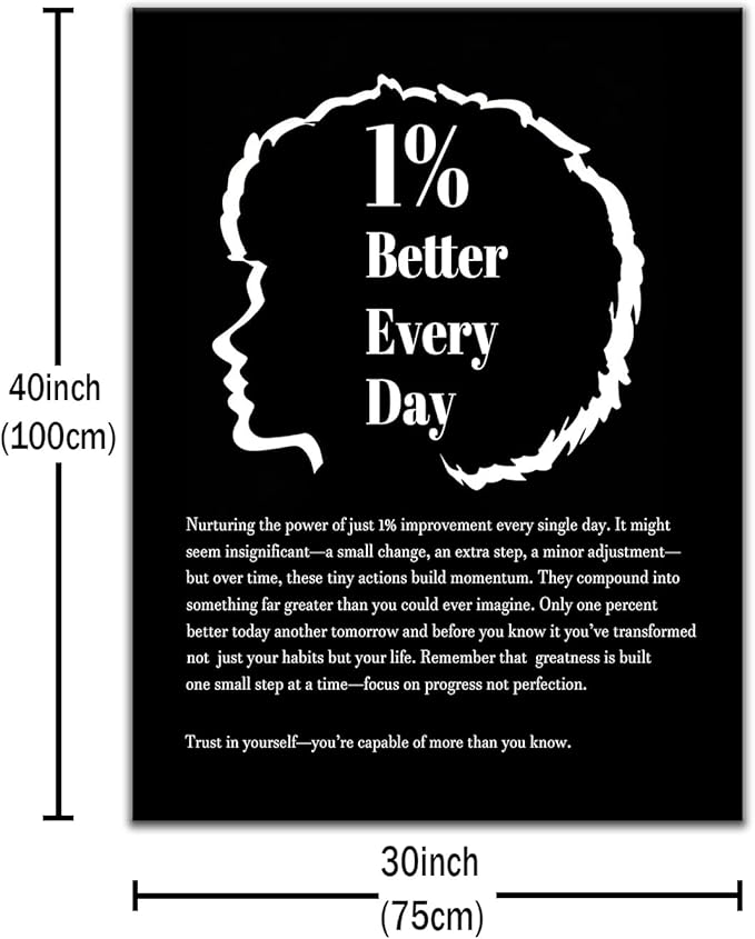 Motivational Wall Art Decor Growth Quote 1% Better Every Day for Entrepreneur Positive Picture Printing Encouraging for Modern Home Living Room Gym School Artwork Stretched and Framed [30''Wx40''H]