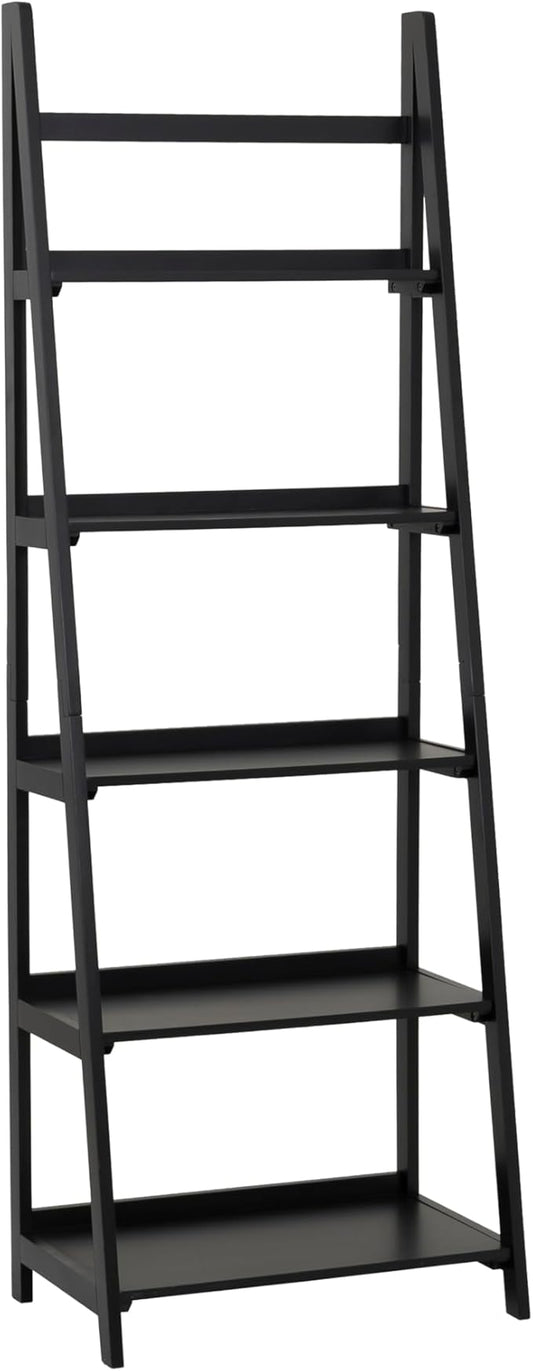 Linon Melissa Black Wooden Five Shelf Ladder Bookcase