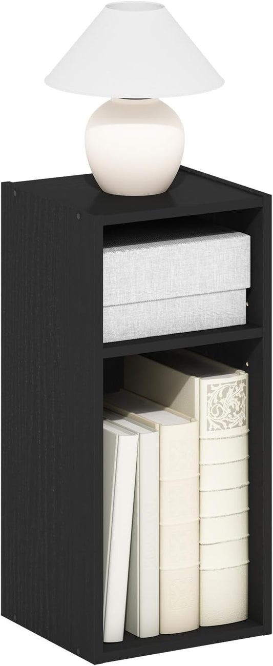 Furinno Fulda Book Shelf, 2-Tier Narrow Bookshelf, Bookcase with 10-in Width Storage Shelf, 9.3 x 9.8 x 21.2, for Living Room, Bedroom, Home Office, Darkwood