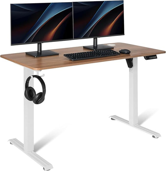 Amazon Basics Electric Standing Desk, Height Adjustable Home Office Desk, White/Oak Effect