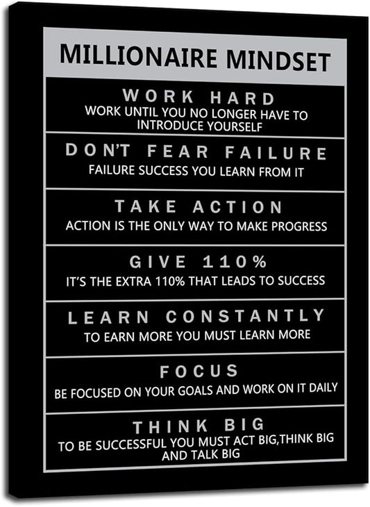 Canvas Wall Art Inspirational Entrepreneur Quotes Painting Poster Millionaire Mindset Inspirational Picture Printing Artwork Office Studio Decoration Stretching Frame Ready to Hang[30″W X 40″H]