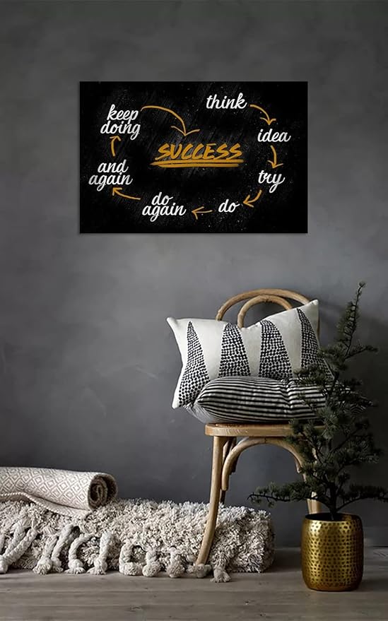 Inspirational Quotes Art Posters and Prints Canvas Painting Decorative Wall Art Pictures Office Home Decoration Wall Success Artwork for Living Room Bedroom Wall Decor, Framed 16" Wx12 H