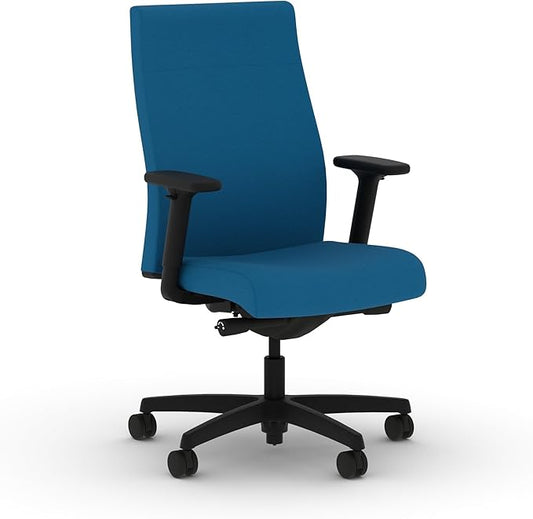 HON Ignition 2.0 Fabric Office Chair, Upholstered, Adjustable Arms, Advanced Synchro-Tilt Recline Executive Ergonomic Office Chair, Black Frame, Peacock