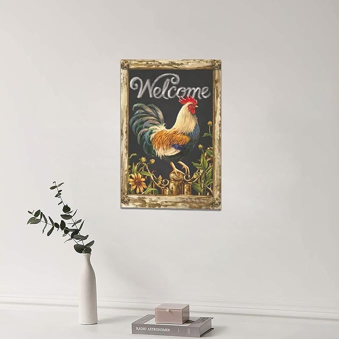 yerretin Farmhouse Rooster Wall Art Rustic Farm Chicken Pictures Wall Decor Country Canvas Painting Modern Artwork Home for Kitchen Bathroom Living Room Bedroom Office Framed 16"x24"
