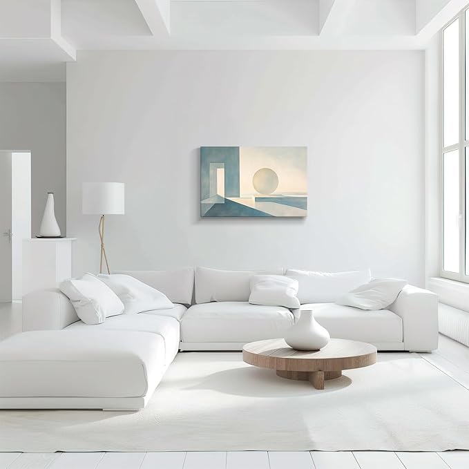 gaosoul Modern Canvas Wall Art Blue White Tranquility Geometric Abstract Oil Painting Minimalism Artwork Prints for Living Room Bedroom Office Decor Framed 30x20in