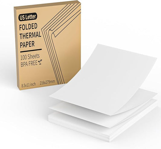 FungLam Thermal Printer Paper 8.5 x 11 Inch, 100 Sheets US Letter Size Thermal Paper, Folded, Continuous, Perforated, Compatible with A4 Portable Thermal Printer