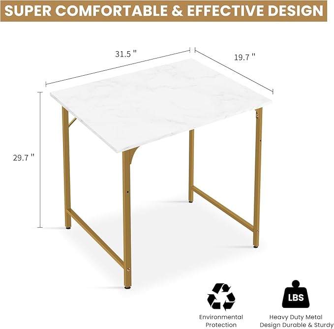 BLKMTY 32" Computer Desk, Home Office Writing Desk, Wood PC Study Work Table, Modern Simple Style Laptop Table with Metal Frame and Smooth Tabletop for Workstation Bedroom, White