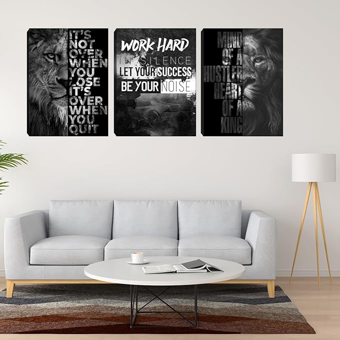 Black Lion Inspirational Office Wall Art Poster Positive Quotes Canvas Picture Print Artwork Motivational Canvas Wall Art Framed Wall Decor for Gym Office Workplace Bedroom Living Room (60"Wx28"H)