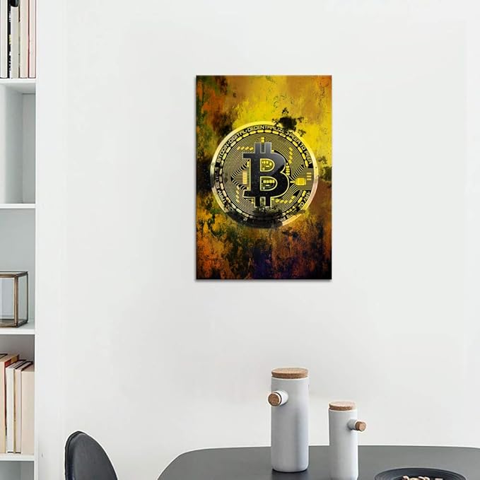 Modern Inspirational Canvas Wall Art Bitcoin Motivational Painting Hodl Crypto Btc Inspiration Motivation Posters Cryptocurrency Trader Hodler Artwork for Office Home Wall Decorations (12x16 in)