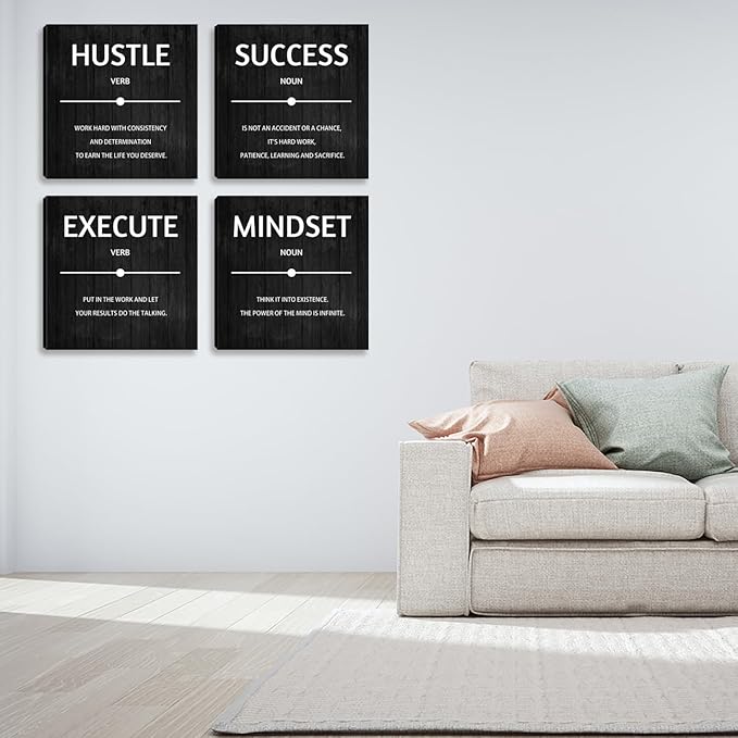 Inspirational office wall art Decor Motivational Office Quotes for Living Room Bedroom Canvas Posters Painting 4 Pieces Wall Art Framed Modern Quotes Artwork Wall Decoration Office Decor 16”X16”X4