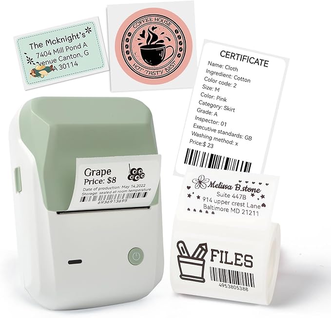 LMASBLTER B1 Label Maker, 2 Inch Barcode Printer, Portable Sticker Maker Machine for Barcode, Name, Address, Labeling, Mailing, Home, Office & Small Business, Compatible with Phones&PC-Green