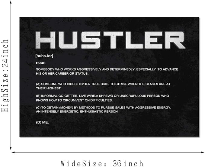 Inspirational Posters Motivational Canvas Wall Art Inspiring Hustler Noun Entrepreneur Quotes Pictures Painting Prints Artwork Decor for Home Office Framed Ready to Hang (24”Hx36”W)