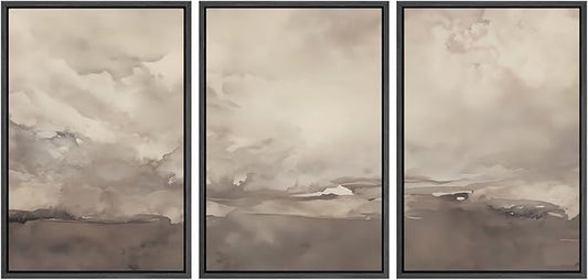 SIGNWIN Framed Canvas Print Wall Art Set Neutral Cloudy Sky Landscape Soft Beige and Taupe Illustrations Modern Art Decorative Boho Relax/Zen Nordic for Living Room, Bedroom, Office - 24"x36"x3 Black