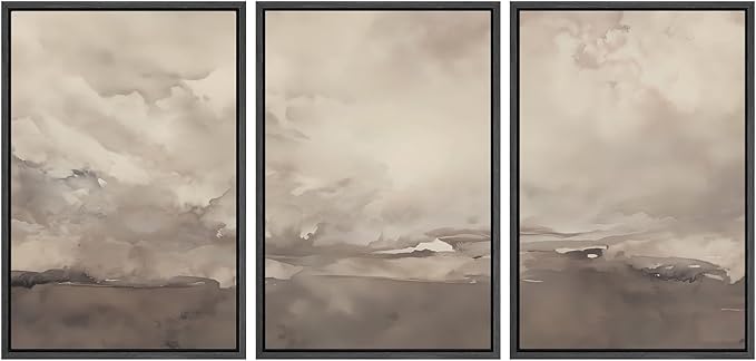 SIGNWIN Framed Canvas Print Wall Art Set Neutral Cloudy Sky Landscape Soft Beige and Taupe Illustrations Modern Art Decorative Boho Relax/Zen Nordic for Living Room, Bedroom, Office - 16"x24"x3 Black