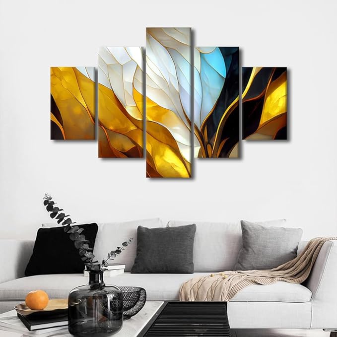 Canvas Wall Art Decor Modern Living Room Home Walld Art 5 Panel Abstract Canvas Art Colorful Glass Window Picture Printing for Bedroom Office Wall Art Decoration Stretched Ready to Hang 60x40 in