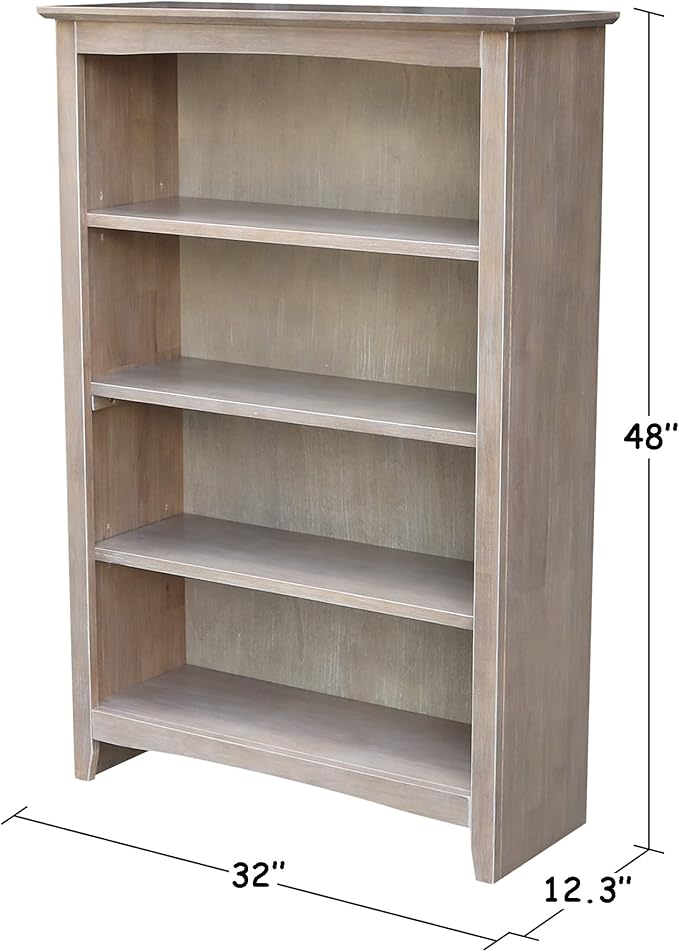 Shaker Solid Wood Bookcase, 48" High, Washed Gray Taupe