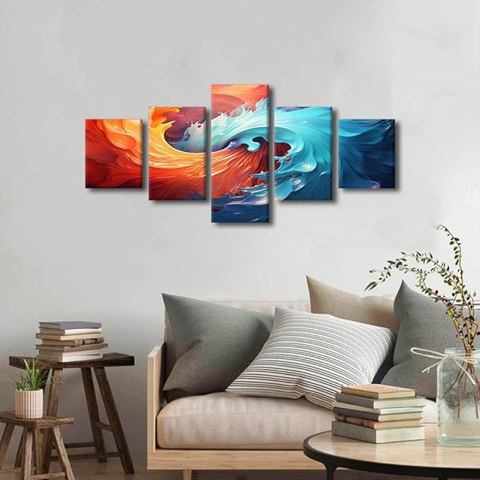 Living Room Canvas Wall Art Digital Art Illustration Picture Printing Colorful Swirling Vortex Poster Modern 5 Panel Canvas Wall Art for Men Bedroom Decor Stretched and Framed Ready to Hang 50x24 in
