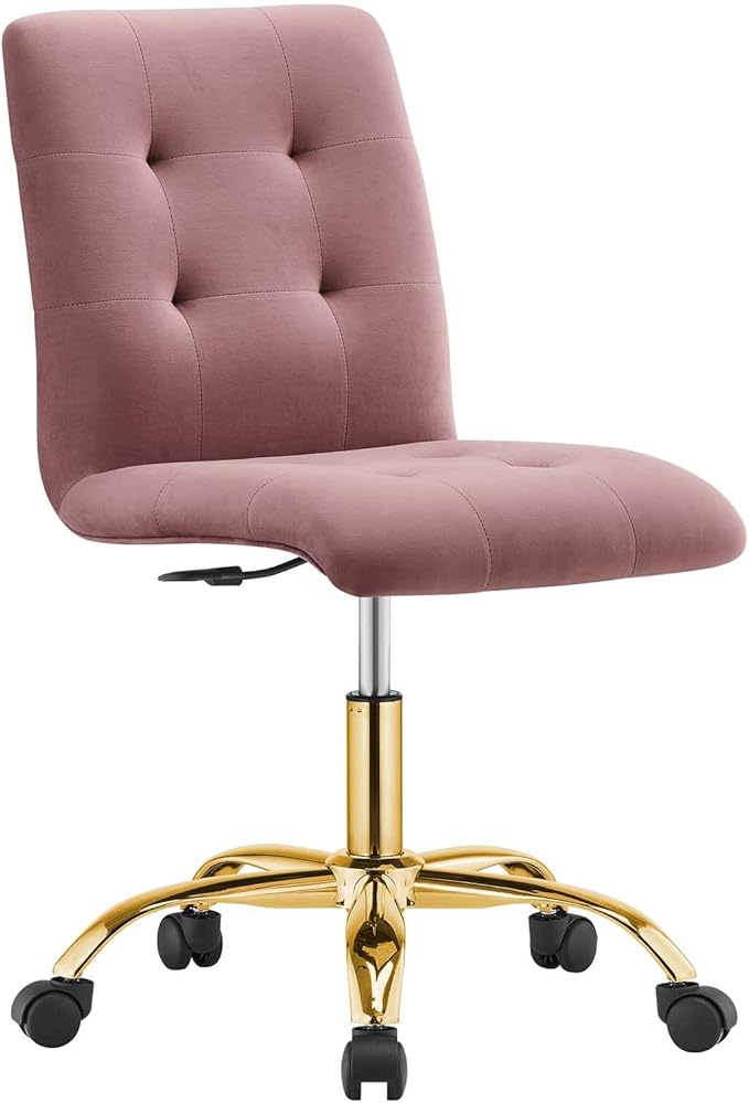 Modway Prim Armless Performance Velvet Office Chair in Gold Dusty Rose
