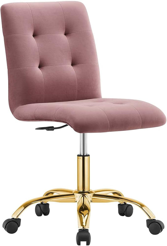 Modway Prim Armless Performance Velvet Office Chair in Gold Dusty Rose