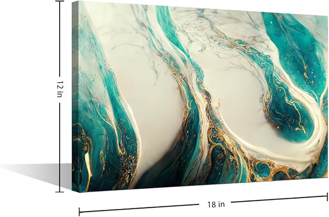 Abstract Wall Decor for Men 1 Panel Canvas Artwork Modern Gold and Teal Prints on Canvas Fashion Marble Texture Picture Printing for Bedroom Restaurant Corridor Office Wall Art Decoration 18x12 in