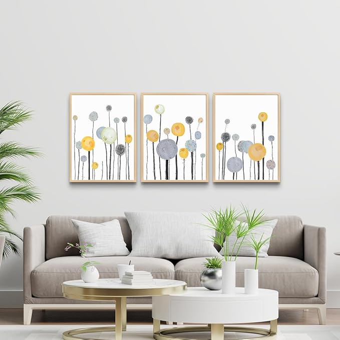 MHARTK66 3 Piece Natural Wood Framed Abstract Watercolor Painting Wall Art For Living Room Bedroom Large Wall Decor Hanging Office Artwork Flowers Canvas Prints Kitchen Modern Room Home Decoration