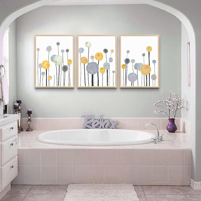 MHARTK66 3 Piece Natural Wood Framed Abstract Watercolor Painting Wall Art For Living Room Bedroom Large Wall Decor Hanging Office Artwork Flowers Canvas Prints Kitchen Modern Room Home Decoration