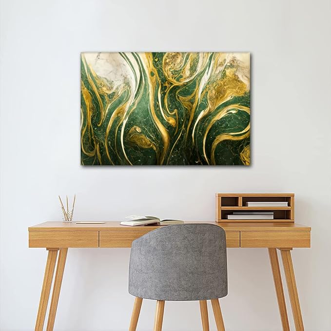 Marble Art Canvas Wall Art 1 Panel Abstract Wall Decor Gold and Blue Design Art Poster Prints on Canvas for Native Americans Living Room Home Wall Decor Stretched and Framed Ready to Hang 36x24 in